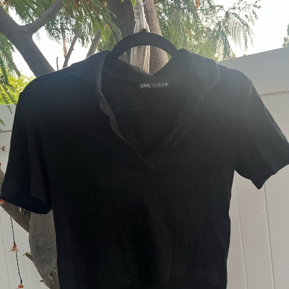 Zara Elegant Black collared v neck preppy crop Top🖤🤍 - Picture 1 of 6